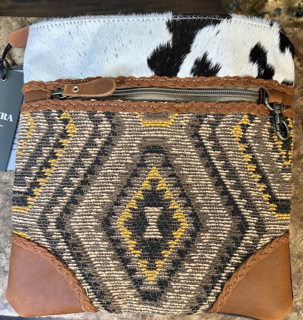 Myra bag NEW Stone Azteca Crossbody Hair Hide Leather Woven Canvas Boho Western